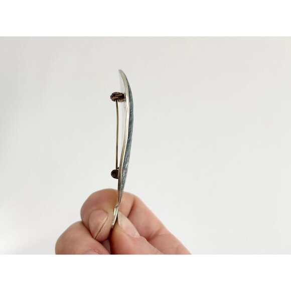 Leaf Shaped Beto of Taxco Abalone Shell Inlay Vintage Sterling Silver Brooch - Picture 8 of 10